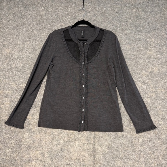 MarcCain Gray Women’s Virgin Wool Blend Lace Detail Cardigan Size 6 - Picture 6 of 14